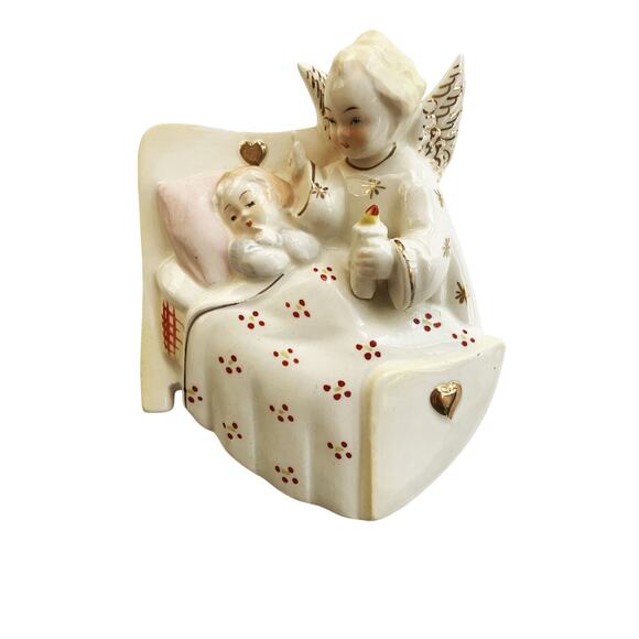 Vintage Ceramic Porcelain Guardian Angel Figurine Wall Decor - Picture 1 of 4